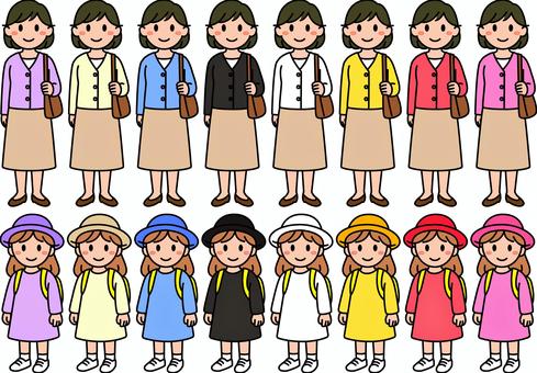 大人と子供の旅行者です。 大人,シンプル,旅行,旅路,旅人,女性,女の子のイラスト素材