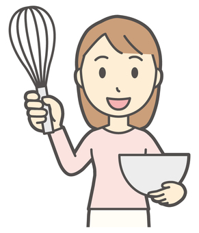  ロングヘア女性-474-バスト ホイッパー,女性,女の子,人物,かわいい,泡だて器,バストアップ,上半身,若い,挿絵のイラスト素材