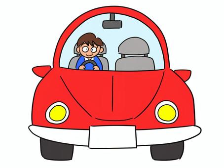 赤い車を運転する正面向きのイラスト 車,乗り物,運転,クルマ,正面,赤,男性,人物,くるま,乗車のイラスト素材