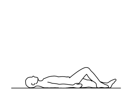 仰向けで片膝を立てる人 臥位,仰向け,膝立て,横向き,線画,白黒のイラスト素材