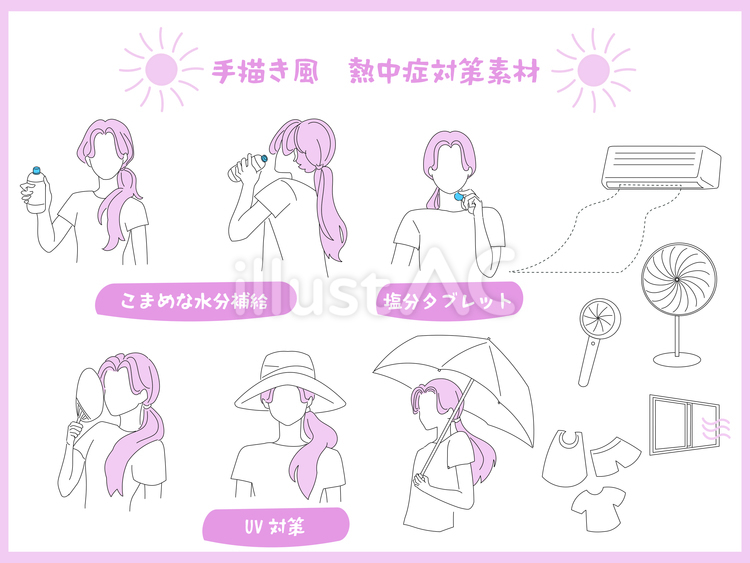 女性の熱中症対策 人物,女性,熱中症対策のイラスト素材