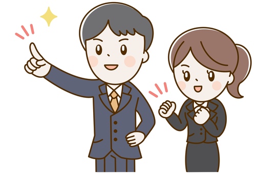 目標に向かって頑張る社員２人 人物,男性,女性,上司,部下,社員,会社員,新入社員,同僚,職場のイラスト素材