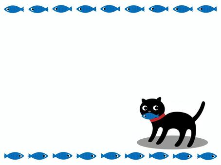 A frame of a cat with a fish, frame, black cat, cat, JPG and PNG