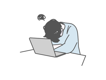 在宅PC作業男性｜落ち込み 男性,pc,仕事,在宅,テレワーク,ビジネス,リアクション,落ち込み,失敗,疲れのイラスト素材