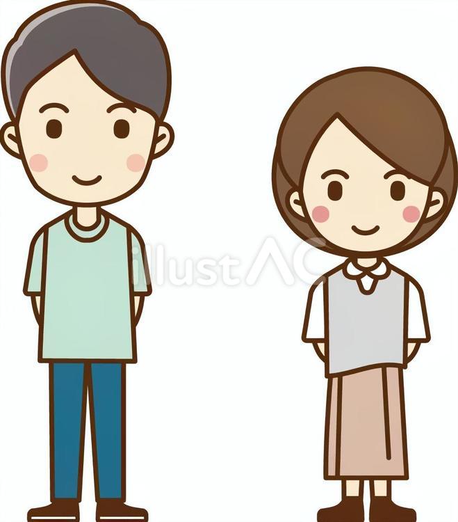後ろで手を組む男女のイラスト 女性,男性,お姉さんのイラスト素材