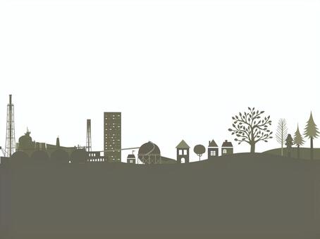 街並みのシルエット背景 街並み,背景,環境,工場,自然,シルエット,建物,木,ビル,ガスタンクのイラスト素材