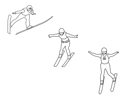 スキージャンプ スキージャンプ,セット,競技,種目,ウインタースポーツ,運動,冬,迫力,ダイナミック,人のイラスト素材