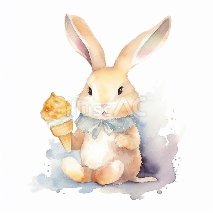 アイスを食べる　ウサギ　イラスト 動物,かわいい,ふんわりのイラスト素材