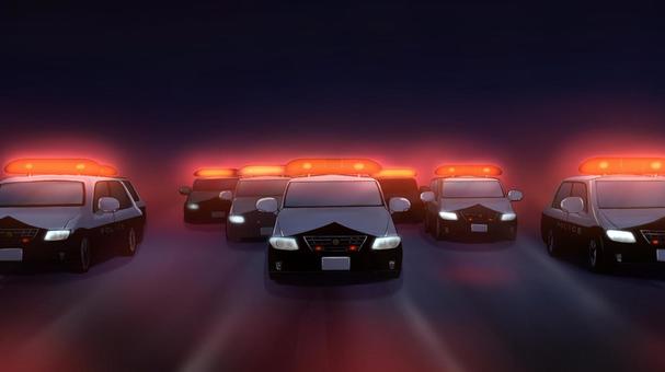 追跡するパトカー　夜背景イラスト パトカー,追跡,パトロールカー,警察車両,集合,追尾,尾行,警察,車,前のイラスト素材