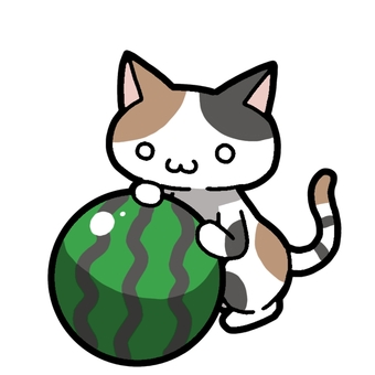 三毛猫とスイカ 三毛猫,三毛,猫,動物,スイカ,植物のイラスト素材