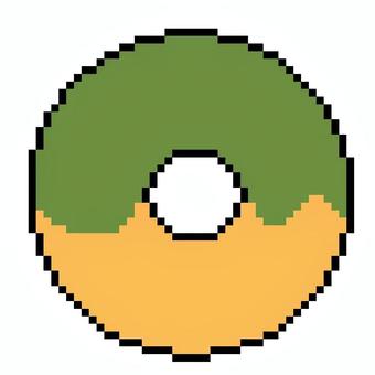 半がけ抹茶ドーナツ ドーナツ,アイコン,食べ物,ドット絵,ピクセルアート,ゲーム,おやつ,素材,抹茶ドーナツのイラスト素材