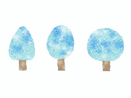 冬の木に降る雪 雪,冬,降る,木,青,水色,植物,自然,挿絵のイラスト素材