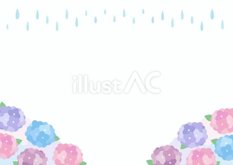 あじさいと雨 梅雨のフレーム03 あじさい,梅雨,紫陽花のイラスト素材
