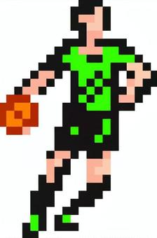ドット絵の緑のハンドボール選手です。 ドット絵,ハンドボール,選手,シンプル,スポーツ,運動,チームプレイ,アスリート,試合,ユニフォームのイラスト素材