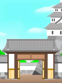 お城の城門 門,お城,城門,門構え,古城,和風,正面,扉,砦,要塞のイラスト素材