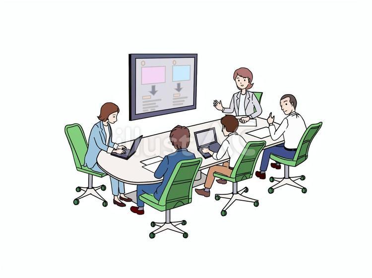 男女５名　スーツ　全身　ミーティング 20代,会社,説明のイラスト素材