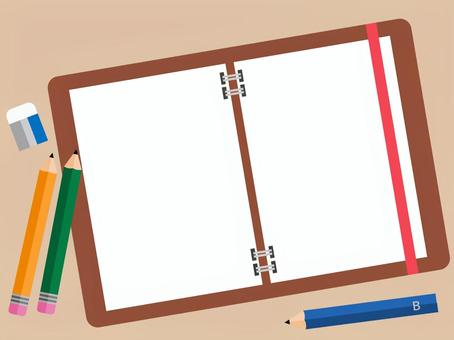 An open notebook and a pencil, JPG An open notebook and a pencil, kalem, silgi, cep kitabı, JPG