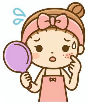 肌荒れに悩む女性 肌荒れ,ニキビ,吹き出物,皮膚炎,肌,皮膚,美容,肌トラブル,フェイシャル,女性のイラスト素材