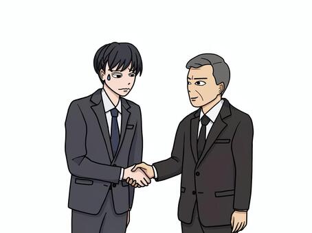納得いかないまま合意したスーツ男性と上司 渋々,納得いかない,合意,握手,交渉成立,スーツ,男性,中年,上司,新人のイラスト素材