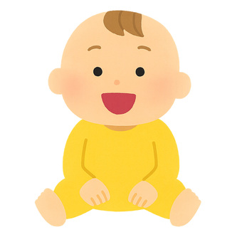 お座り赤ちゃん（黄色） 赤ちゃん,お座り,笑顔,黄色,ロンパースのイラスト素材