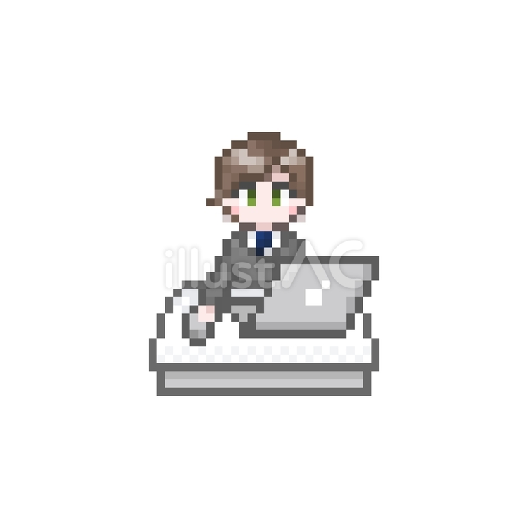 ドット絵のパソコンを使う男性会社員 ドット絵,ピクセル,パソコンのイラスト素材