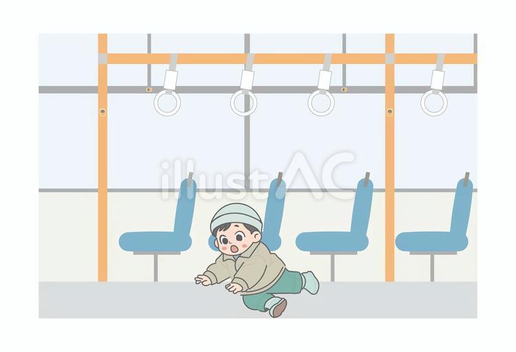 電車の中で転んでしまった子どものイラスト 子ども,転倒,電車のイラスト素材