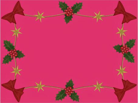 クリスマスのフレーム　縦横両用　ビビット クリスマス,フレーム,ヒイラギ,リボン,六角星,星,ビビット,冬のイラスト素材