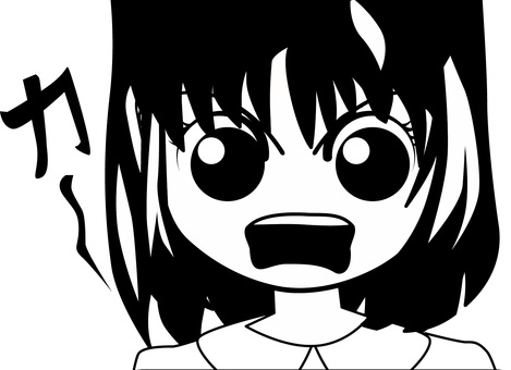 怒る漫画女子 怒る,怒り,感情,表情,険しい,興奮,顔,女子,白黒,漫画のイラスト素材
