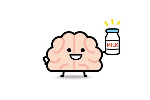 脳みそさん★牛乳の効果 脳みそ,牛乳,一本,笑顔,脳,牛乳瓶のイラスト素材