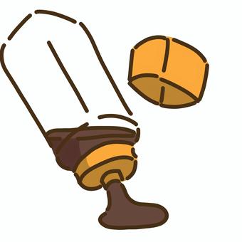 黄色の蓋と中身を出しているソース９ ソース,調味料,焦げ茶,食べ物,茶,黄色,四角のイラスト素材