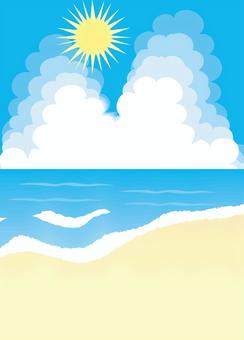ビーチ風景 海,ビーチ,入道雲,太陽,暑い,夏,シンプル,風景のイラスト素材