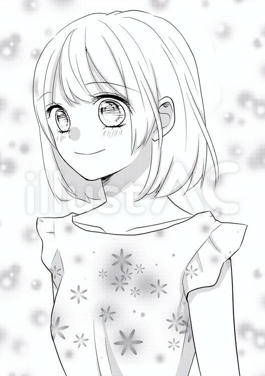 モノクロイラスト モノクロ,イラスト,女の子のイラスト素材