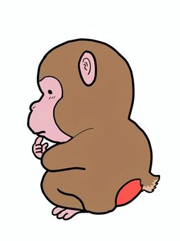 考えるニホンザル 猿,ニホンザル,考える,悩む,しゃがむ,横顔,全身のイラスト素材
