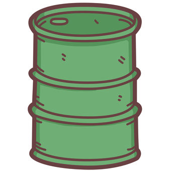 ドラム缶（緑）かわいいデフォルメイラスト ドラム缶,容器,スチール缶,入れ物,缶,鉄製,石油,密閉容器,液体輸送,廃棄物処理のイラスト素材