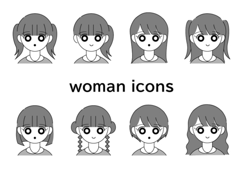 女性アイコンセット　表情付き 若い,女性,主婦,セット,上半身,アイコン,20代,30代,40代,ショートヘアのイラスト素材