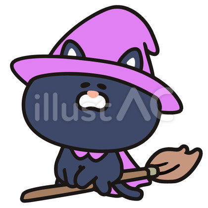 ほうきにのる魔女の黒猫