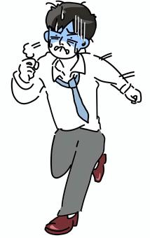 顔面蒼白焦って走る若手男性会社員 男性,走る,青ざめる,逃げる,逃走,ダッシュ,必死,限界,恐怖,サラリーマンのイラスト素材
