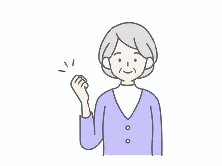 片手でガッツポーズするシニア女性 片手でガッツポーズするシニア女性 人物,女,祖母,おばあちゃん,老人,高齢者,お年寄り,シニア,白髪,頑張るのイラスト素材