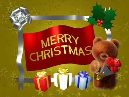 ローズを持つクマのクリスマスギフトカード ローズを持つクマのクリスマスギフトカード クリスマスローズ,クリスマス,プレゼント,リボン,くま,ゴールド,金,クリスマスプレゼント,背景,北欧のイラスト素材