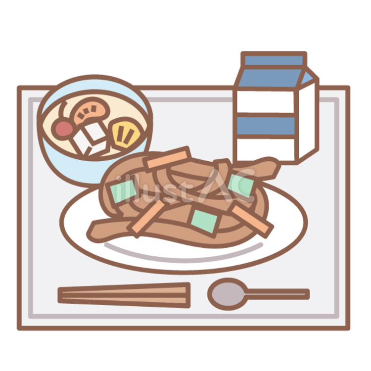 焼きそばの給食 食事,焼きそば,フルーツポンチのイラスト素材