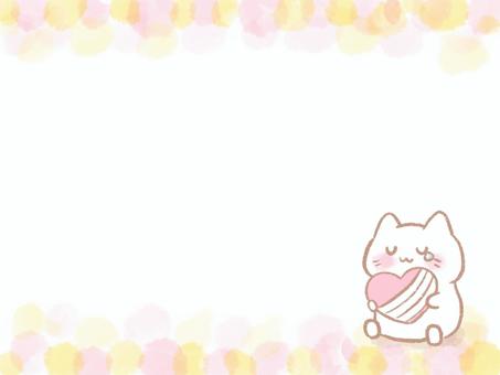 包帯ハートを持つ猫と水彩フレーム（暖色） 背景,フレーム,水彩,滲み,パステルカラー,淡い,コピースペース,テキストスペース,自由記入,はがきテンプレートのイラスト素材