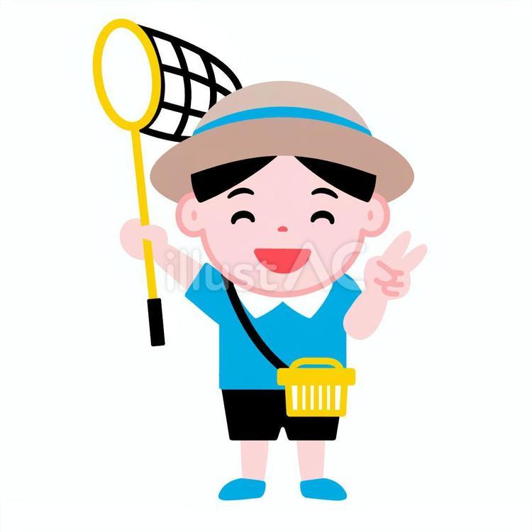 虫取り網と虫取りかごを持った男の子 虫取り,男の子,少年のイラスト素材