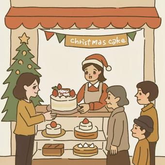 ケーキ屋さんでクリスマスケーキの注文 ケーキ,ケーキ屋さん,パティスリー,洋菓子店,ホールケーキ,クリスマス,クリスマスケーキ,予約,注文,受け取りのイラスト素材