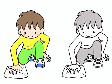 床を拭く子 掃除,雑巾,男の子,学校,清掃のイラスト素材