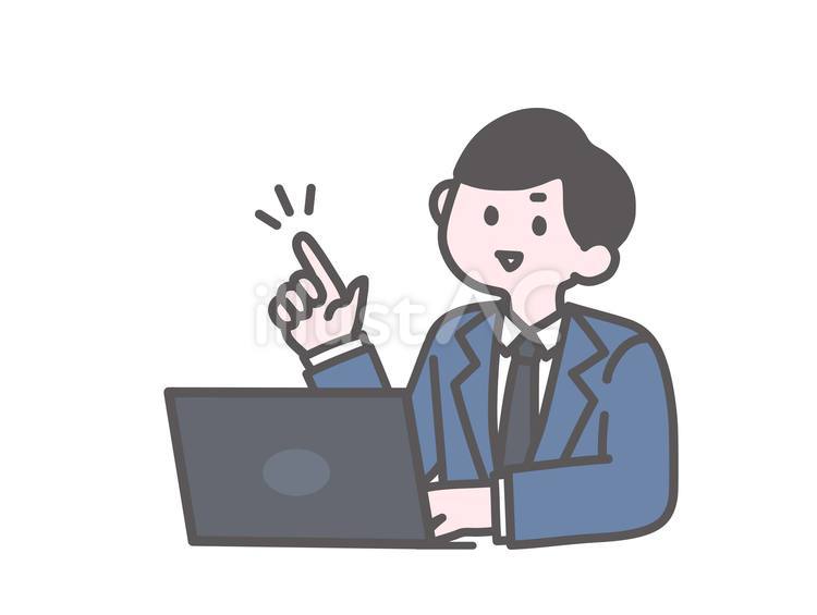 パソコンを使うスーツの男性 サラリーマン,会社員,パソコンのイラスト素材