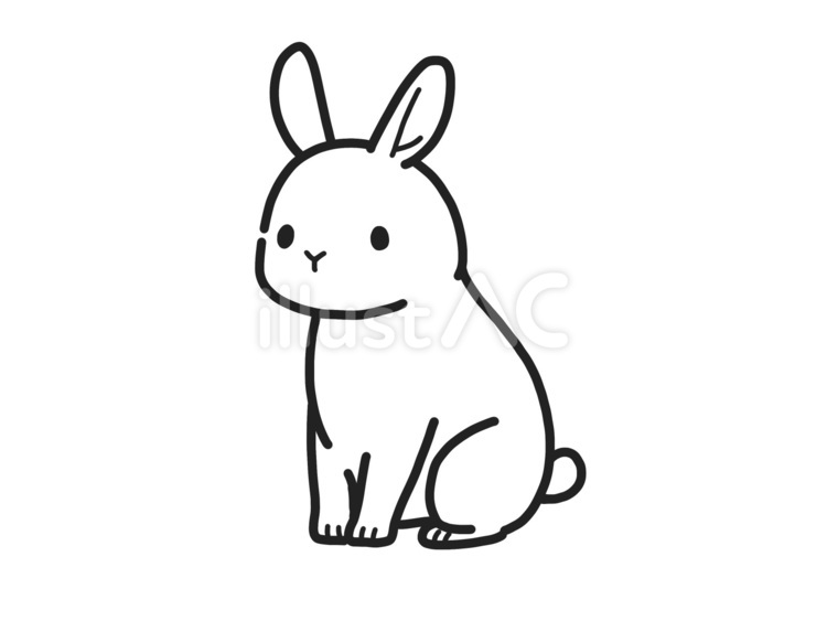 線画＊お座りウサギ うさぎ,白黒,線画のイラスト素材