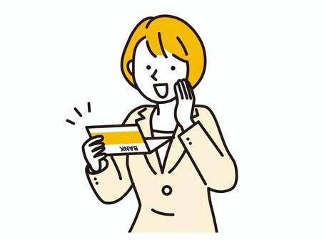 嬉しそうに通帳を見ているスーツ姿の女性 喜ぶ,女性,嬉しい,通帳,お金,増える,財テク,笑顔,給料,人物のイラスト素材