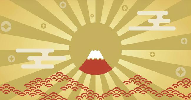 赤富士と初日の出の正月背景 年賀状,新年,正月,初日の出,富士山,日の出,赤富士,朝日,放射線,光のイラスト素材