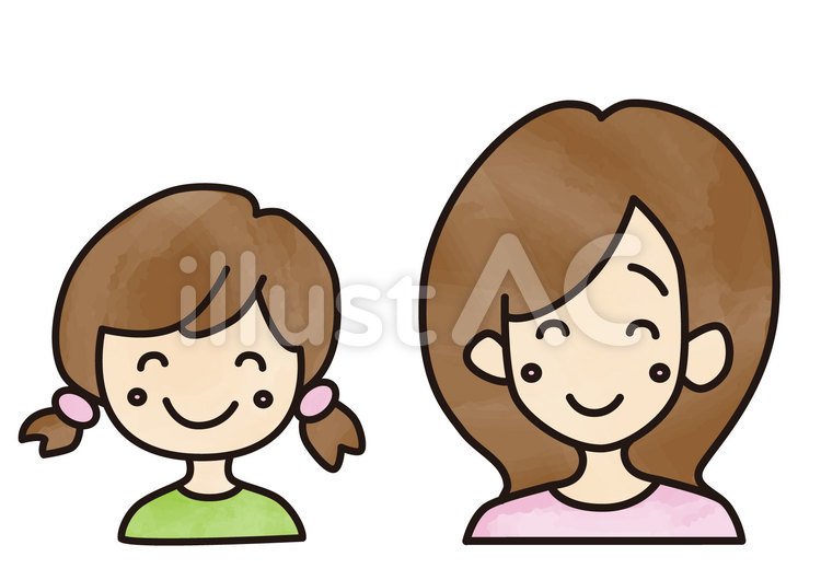 母 娘 手描き 水彩風 母,娘,親子のイラスト素材