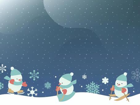 雪だるまフレーム背景5 雪だるま,雪,冬,12月,1月,冬休み,雪遊び,雪の結晶,結晶,スキーのイラスト素材